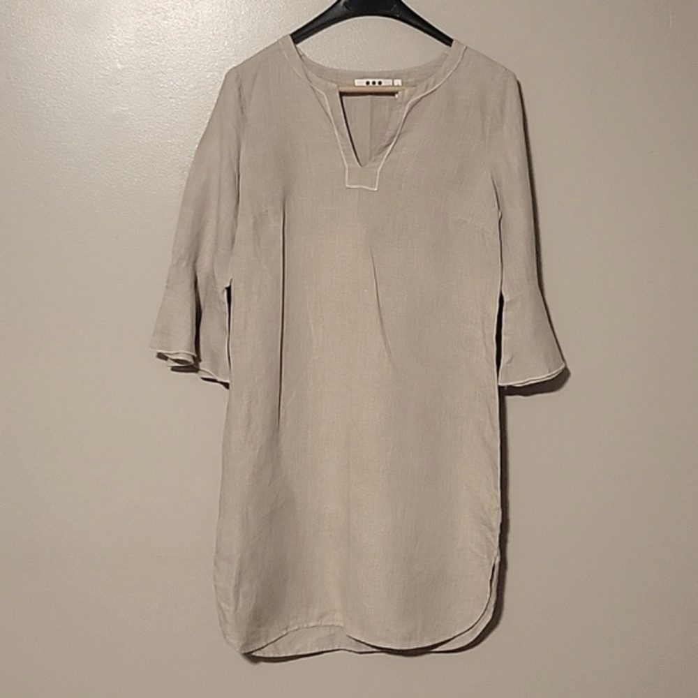 Three Dots 100 Percent Linen‎ Shirt Dress With Belle Sleeves Womens Small